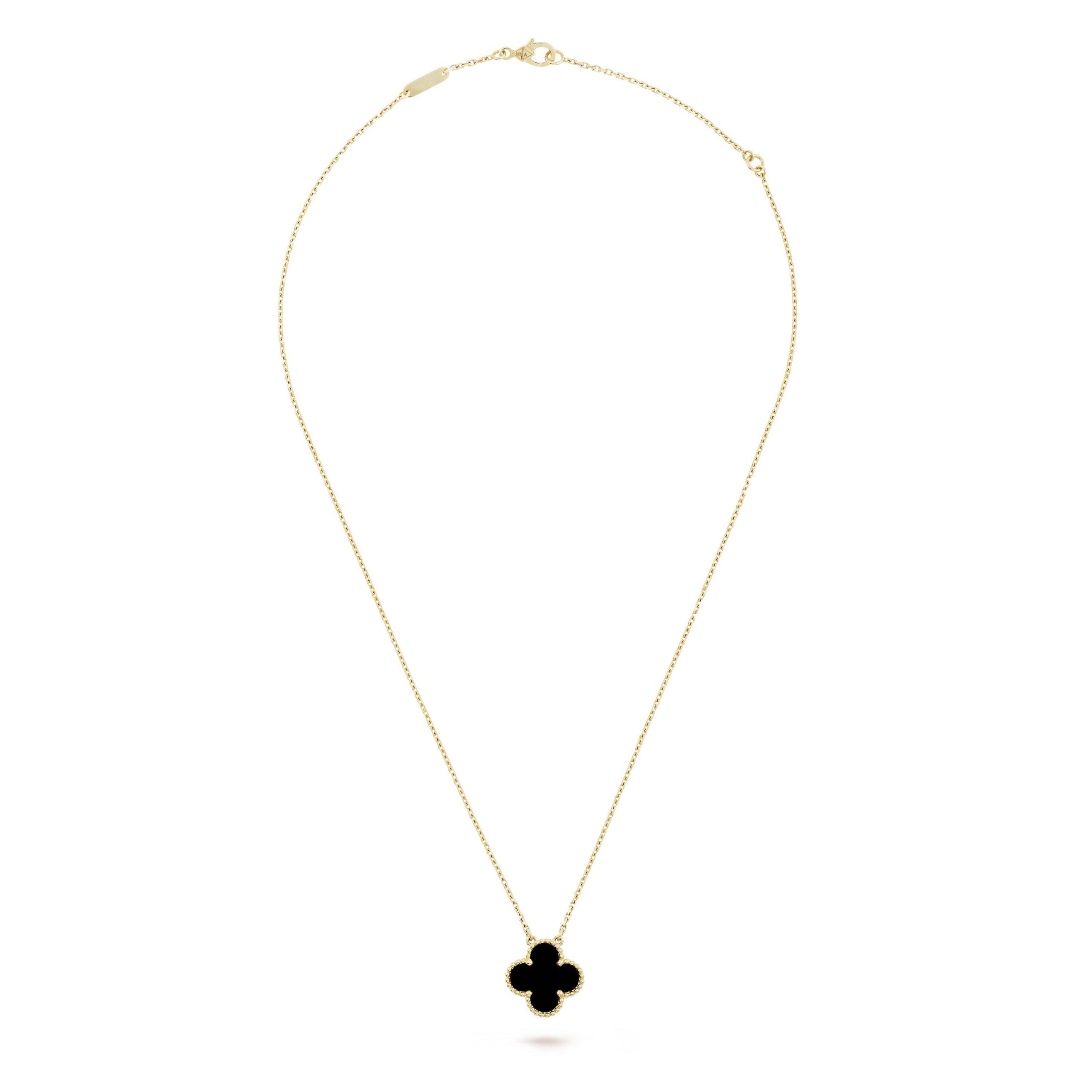 14k Gold Bezel-Set Black Onyx Lucky Clover Necklace – Starflower Design
